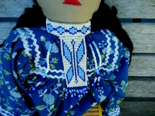 Vintage Native American Doll Of San Carlos w Cradleboard & Baby w Beaded Jewelry 8