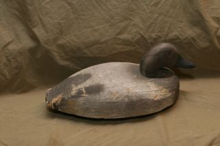 Antique Duck Decoy W Glass Eyes Distressed 6x14 " Carved Balsa Wood