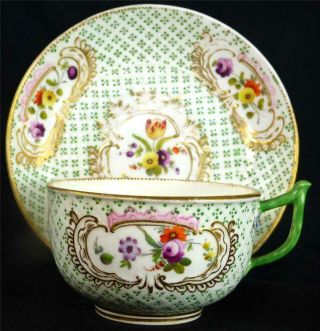 Antique English Porcelain Tea Cup & Saucer Floral Panels