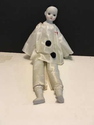 Vintage China Porcelain Mime Pierrot Clown Doll White With Black Trim