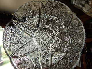 Vintage Crystal Star Pattern Bowl Blown In Mold Cut Sawtooth Rim 8 " Wide