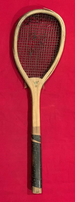 Antique Fj Bancroft Brand Tilt Head Lopsided Style Court Tennis Racket Early Old