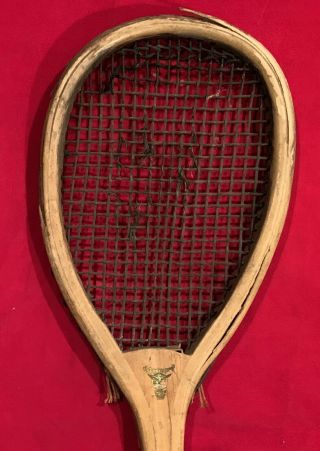 Antique FJ Bancroft Brand Tilt Head Lopsided Style Court Tennis Racket Early Old 2