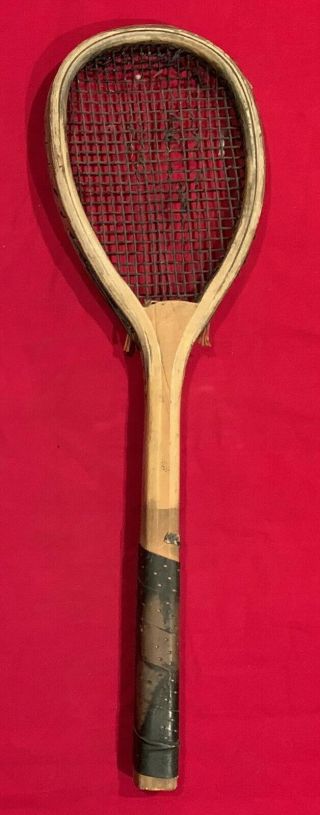 Antique FJ Bancroft Brand Tilt Head Lopsided Style Court Tennis Racket Early Old 4