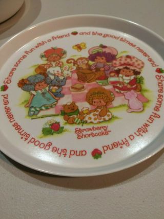 Vintage 1980 ' s Strawberry Shortcake Child ' s Plate,  Bowl,  3 piece Flatware 2
