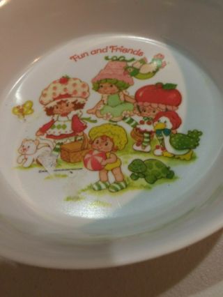 Vintage 1980 ' s Strawberry Shortcake Child ' s Plate,  Bowl,  3 piece Flatware 3