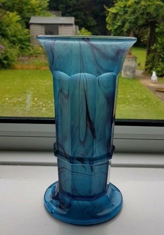 Antique Art Deco George Davidson Blue Amethyst Cloud Glass Column Vase Frosted