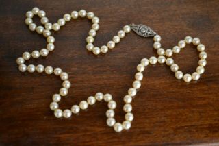Antique Art Deco 18k Yellow Gold And Diamond Brooch Pearl Necklace