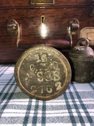 Antique Brass Mercantile Balance Scale Weight Marked “cased” - Nautical Trade? 3