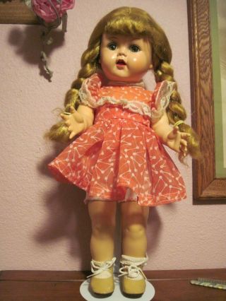 Vintage Ideal 16 " Saucy Walker All Hard Plastic Dress Too Cute Pre - Own