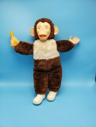 Vintage Rubber Face Monkey With Banana Brown & Gold 15 " Plush Zippy Mr Bim
