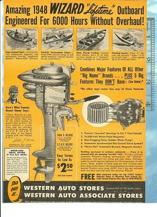 70 - Years - Ago 1948 Wizard Western Auto Twin 6 Hp Deluxe Outboard,  Cartop Boats