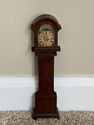 Vintage Antique Miniature Tynietoy Dollhouse Doll Wood Grandfather Clock 4