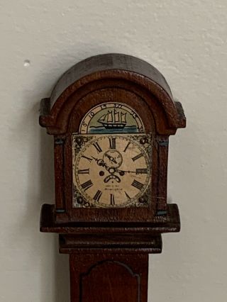 Vintage Antique Miniature Tynietoy Dollhouse Doll Wood Grandfather Clock 5