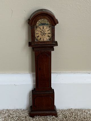 Vintage Antique Miniature Tynietoy Dollhouse Doll Wood Grandfather Clock 6