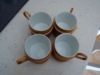 Vintage Set of 4 Japanese Handmade Bamboo Weave Teacup Holders & Cups 3.  5 
