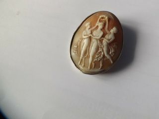 A Fine Antique White Metal Mounted 3 Graces Cameo Brooch