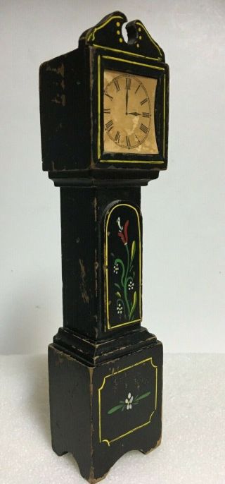 Antique Miniature Dollhouse Black Wooden Grandfathers Clock Hand Painted 2