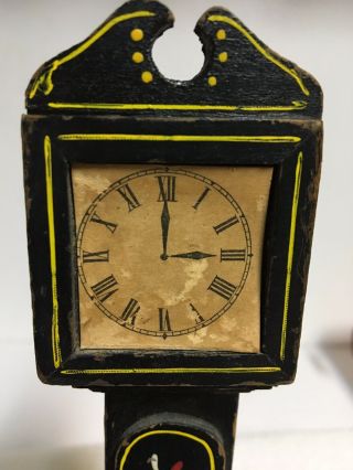 Antique Miniature Dollhouse Black Wooden Grandfathers Clock Hand Painted 7