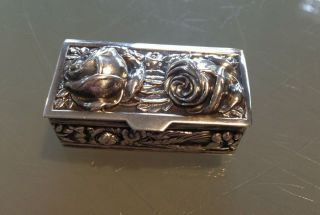 Gorgeous Vintage Antique Sterling Silver Floral Repousse Rose Trinket Pill Box