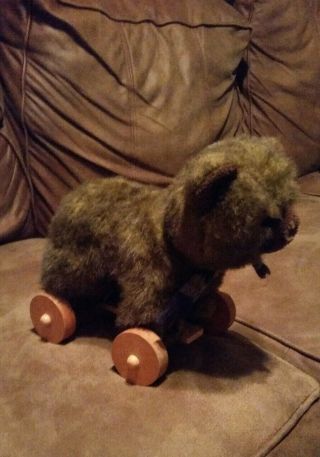 Vintage Teddy Bear On Wheels Toy Stuffed Animal Birthday Childhood Yesteryear
