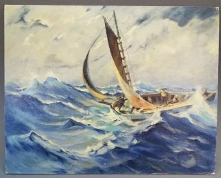 Oceanscape Oil Painting Signed Amelia Grimm Vintage 16 " X 20 " Canvas Board