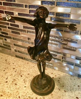 11 1/2 " Antique 1916 Bronze Statue The Good Fairy Art Nouveau Jessie M.  Raleigh
