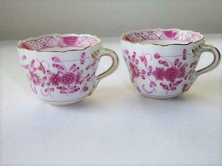 2 ANTIQUE MEISSEN PINK/PURPLE INDIAN DEMITASSE CUPS ONLY FIRST QUALITY 2