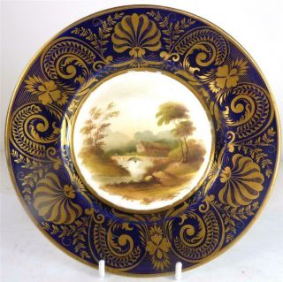 Antique Englsih Regency Porcelain Plate Dart Bridge Dartmoor Cobalt Blue