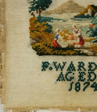 SMALL MID/LATE 19TH CENTURY RURAL SCENE SAMPLER BY F.  WARDEN AGED 11 - 1874 6