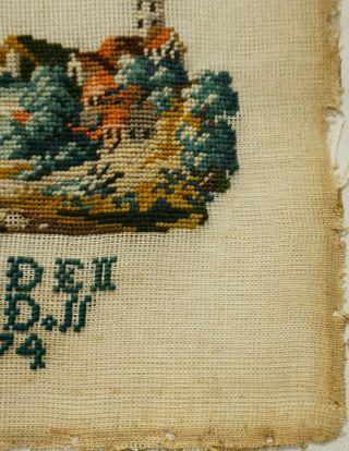 SMALL MID/LATE 19TH CENTURY RURAL SCENE SAMPLER BY F.  WARDEN AGED 11 - 1874 7