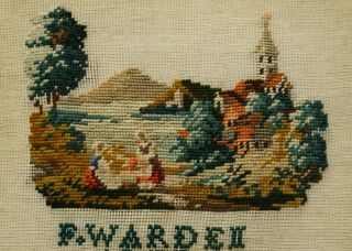 SMALL MID/LATE 19TH CENTURY RURAL SCENE SAMPLER BY F.  WARDEN AGED 11 - 1874 8
