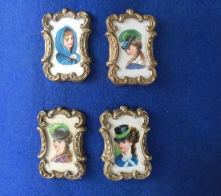 4 Antique Miniature Dolls House Gilt Ormolu Erhard Framed Pictures
