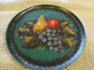 Hand Painted Tole Dec Folk Art Hanging 7 " Tin Tray With Fruit Peter Ompir