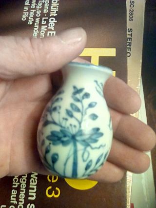 Antique Miniature Vase Crossed Sword Backstamp Porcelain Blue Glazed Decoration