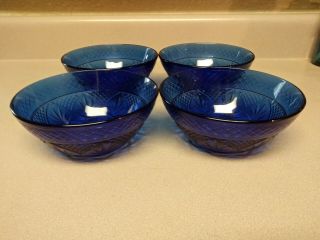 Arcoroc Luminarc Cobalt Blue Antique 4 Glass Soup / Salad Bowls Cristal D 