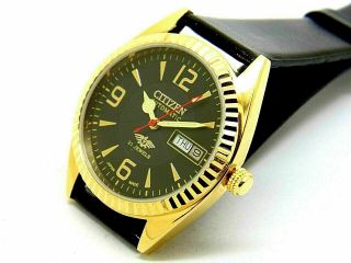 Mens Citizen Automatic Gold Plated Vintage Day Date Japan 21 Jewel Watch Run