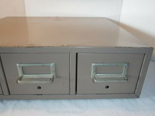 Vintage Steel Metal Triple 3 Drawer Card File Cabinet Office Industrial Tan 3