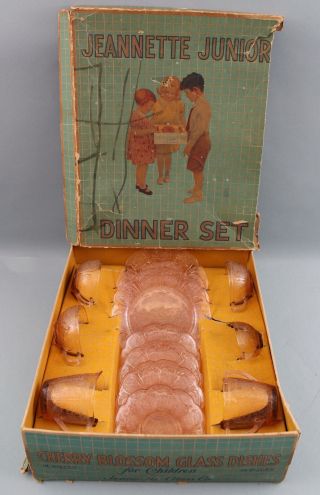 1920s Antique Jeanette Pink Depression Cherry Blossom Junior Childs Dinner Set