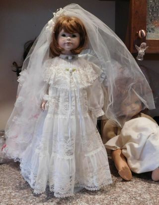 Vintage Impsco Elke Hutchens 22 " Jointed All Porcelain Bisque Artist Bride Doll
