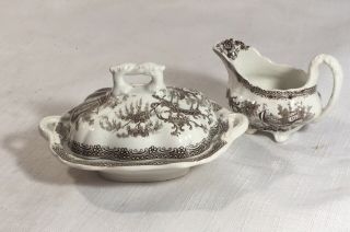 2 Antique Staffordshire Child Toy Transferware Pottery Sauce Serving Japonica 2