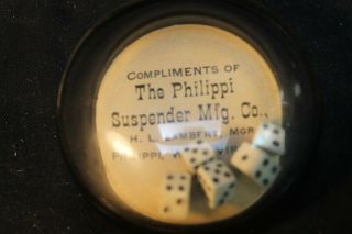 Antique 5 Gambling Dice Bubble Glass Advertising Paperweight 1908 Suspender Mfg