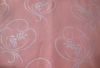 Vintage French Coral Shell Pink Damask Cotton Ticking Fabric Lovely Cartouche