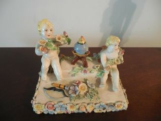 Antique Italy Ardalt Dresden Nove Porcelain Figurines 2 - Cherubes With Flowers.