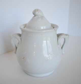 Vintage Antique White Ironstone Sugar Bowl & Lid Meakin