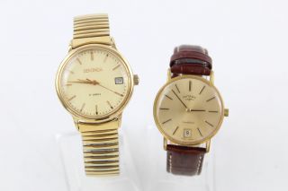 2 X Vintage Gents Gold Tone Wristwatches Hand - Wind Inc.  Rotary