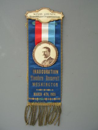 Teddy Theodore Roosevelt Ornate Inaugural Inauguration Ribbon Badge