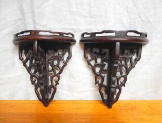 Pr.  Semi - Antique Chinese Brackets/shelves Carved Wood