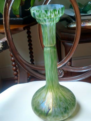 Rare Gorgeous Antique Bohemian Loetz Iridescent Green Art Glass Vase
