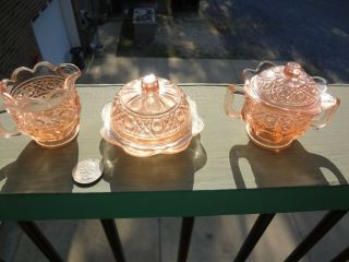 Vintage Depression Pink Higbee Childs Toy Glass Sugar/creamer/butter Dish